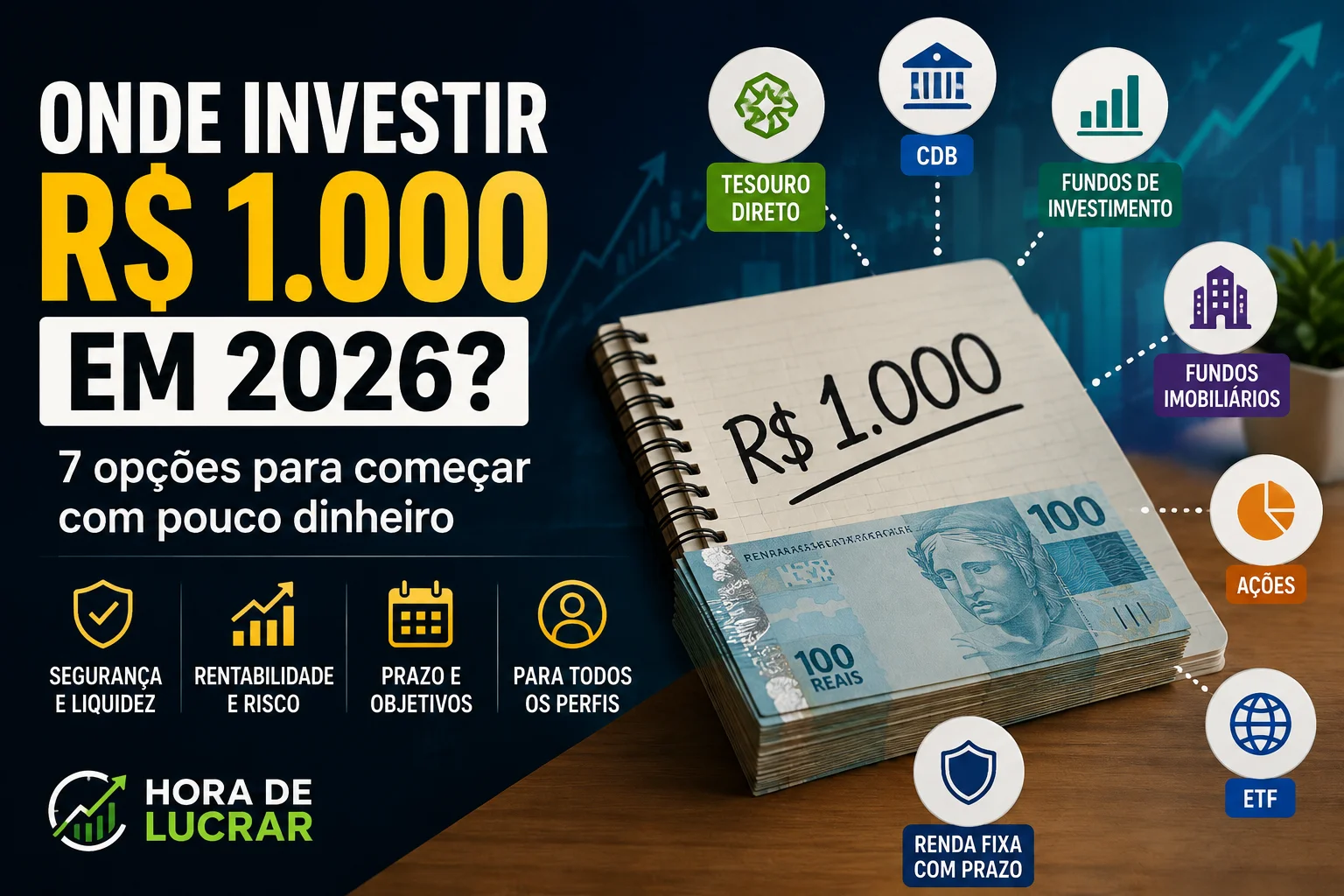 Onde investir R$ 1.000 em 2026? 7 opções para começar com pouco dinheiro