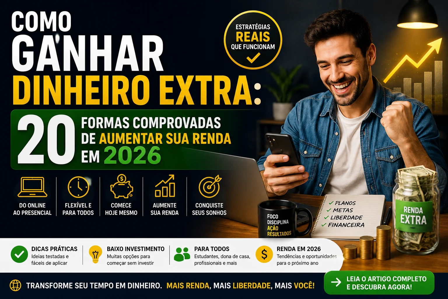 Como ganhar dinheiro extra: 20 formas comprovadas de aumentar sua renda em 2026